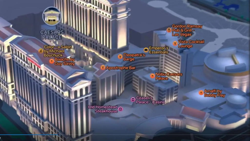 A picture of Apple's representation of Las Vegas with detailed style of mapping